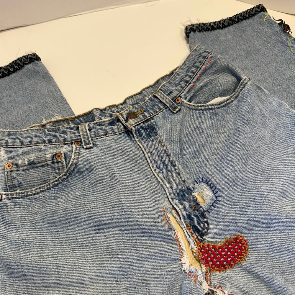 LEVI'S reworked upcycled vintage CUSTOM boho patchwork garden bugs insects 32 - Picture 2 of 12